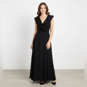 Vintage Bill Blass Women’s Black Midi Maxi Dress Size 8 Ruffle Sheer Back Formal